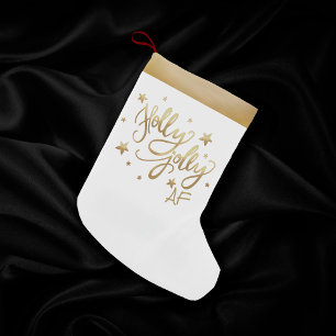 Meia De Natal Pequena Holly Jolly AF Manuscrito brilhante Dourado Faux