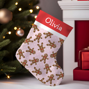 Meia De Natal Pequena Homem de Biscoito com Pontos Polka Rosa