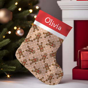 Meia De Natal Pequena Homem de Biscoito de Gengibre com Bolinhas Marrons