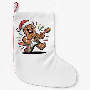 Meia De Natal Pequena Homem de Biscoito de Gengibre Tocando Guitarra Elé