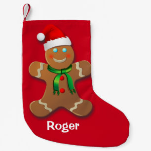 Meia De Natal Pequena Homem de pão-de-espécie com o chapéu vermelho d
