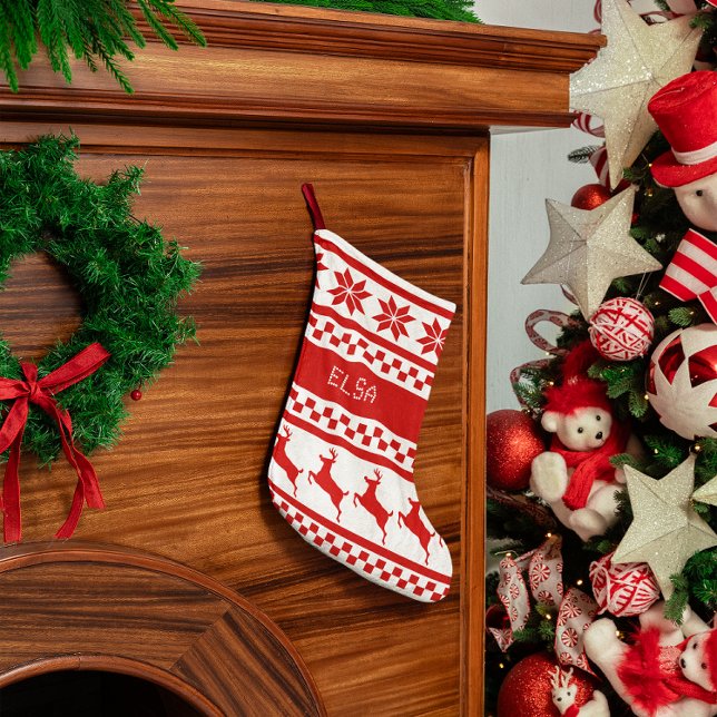 Meia De Natal Pequena Ilha Nórdica de Impressão Reindeer (Criador carregado)