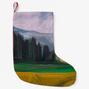 Meia De Natal Pequena Ilustração 2d. Arte paisagística da pintura a óleo