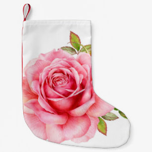 Meia De Natal Pequena Ilustração aquosa de uma delicada rosa wi