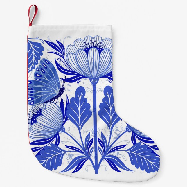 Meia De Natal Pequena ilustração com borboletas e flores isoladas (Frente)