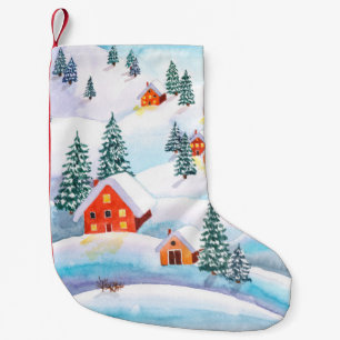 Meia De Natal Pequena Ilustração de aquarela pintada à mão do invern