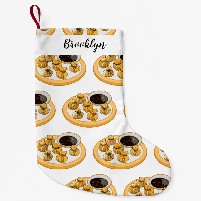 Meia De Natal Pequena Ilustração de desenho animado de camarão tailandês (Frente)