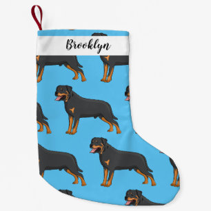 Meia De Natal Pequena Ilustração de desenho animado de cão rottweiler