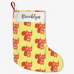 Meia De Natal Pequena Ilustração de desenho animado de esquilo vermelho 