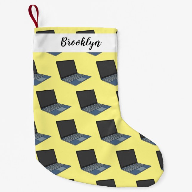 Meia De Natal Pequena ilustração de desenho animado de laptop (Frente)