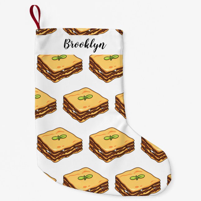 Meia De Natal Pequena Ilustração de desenho animado de Lasagna (Frente)