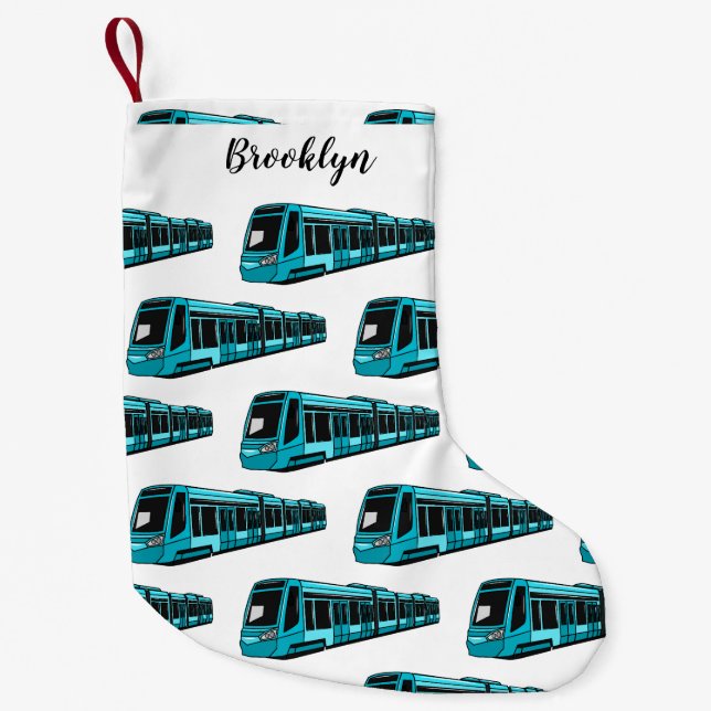 Meia De Natal Pequena Ilustração de desenho animado de locomotiva elétri (Frente)