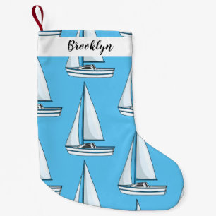 Meia De Natal Pequena Ilustração de desenho animado em veleiro
