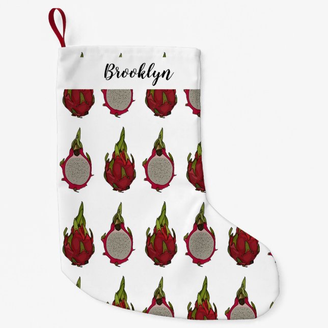 Meia De Natal Pequena Ilustração de desenho de fruta do dragão (Frente)