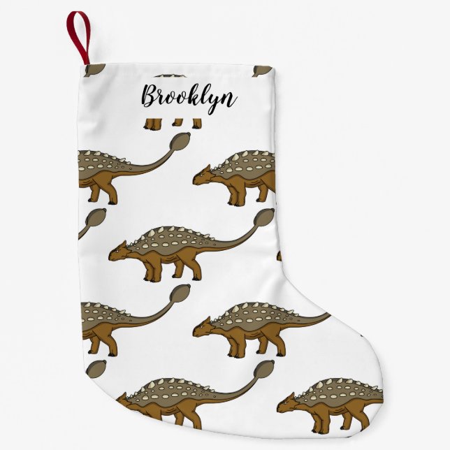 Meia De Natal Pequena Ilustração de dinossauro blindado Ankylosaurus (Frente)