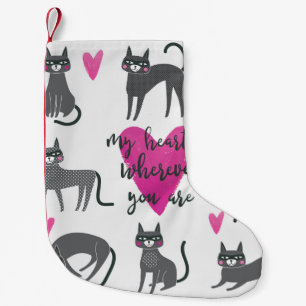 Meia De Natal Pequena Ilustração de gato bonito. Inscrição de amor