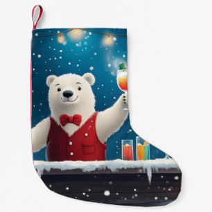 Meia De Natal Pequena Ilustração Divertida de Urso Polar Bartender