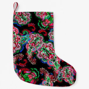 Meia De Natal Pequena Ilustração floral de paisley de coloração aquo