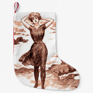 Meia De Natal Pequena Ilustração Vintage Gibson Girl Praia Sereia Banhis