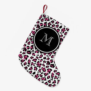 Meia De Natal Pequena Impressão animal do leopardo do preto do rosa