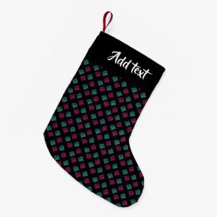 Meia De Natal Pequena Impressão cor-de-rosa e azul decorativa a preto