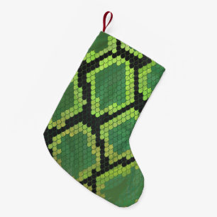 Meia De Natal Pequena Impressão de Cobra Preta e Verde
