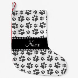 Meia De Natal Pequena Impressão de pata branca para cães personalizados