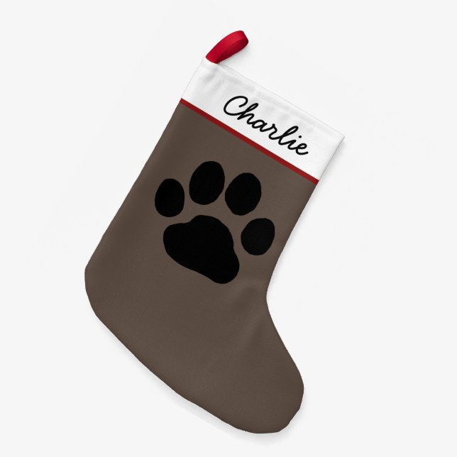 Meia De Natal Pequena Impressão de Pata Grande | Feriado de Cute Canine  (Frente (Pendurada))