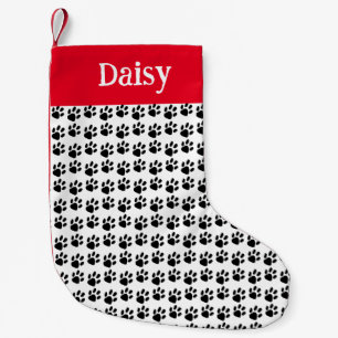 Meia De Natal Pequena Impressão de Paw de Nome Personalizado