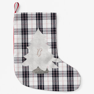Meia De Natal Pequena Impressão de Verificação/Árvore de Tartan Preto/Br