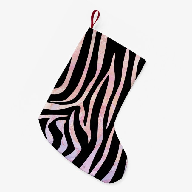 Meia De Natal Pequena Impressão de Zebra Preta e Rosa (Frente (Pendurada))