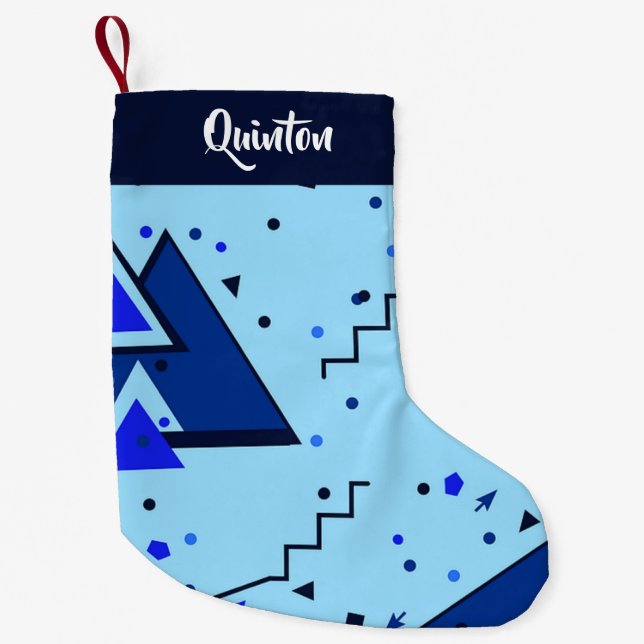 Meia De Natal Pequena Impressão retrô azul (Frente)