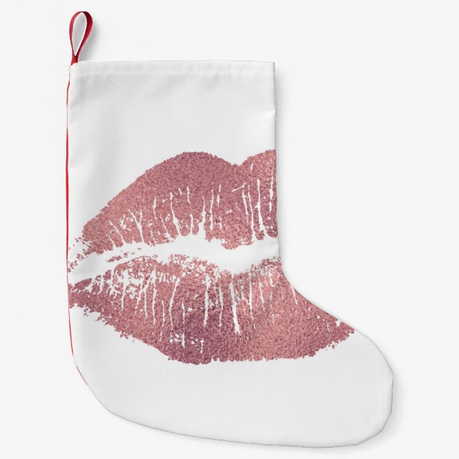 Meia De Natal Pequena Impressão vítrea rosa, ouro rosa. (Frente)