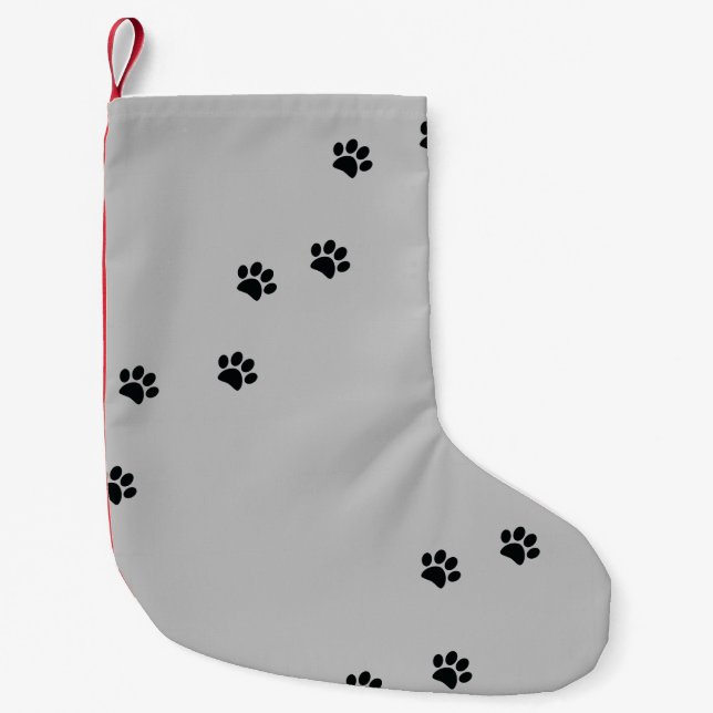 Meia De Natal Pequena Impressões de pata (Frente)