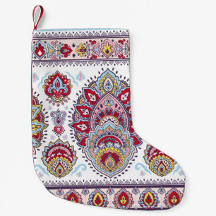 Meia De Natal Pequena índio paisley floral, medalhão étnico.