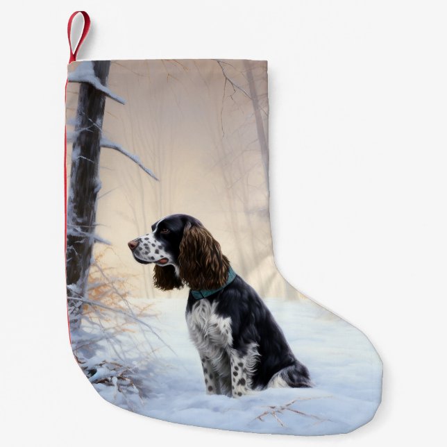 Meia De Natal Pequena Inglês Springer Spaniel Deixe-o nevar Natal (Frente)