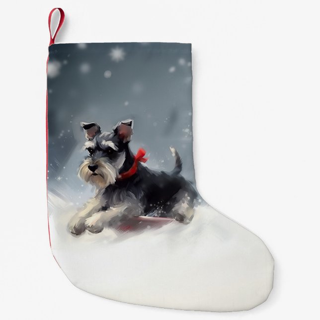 Meia De Natal Pequena Inverno de Natal de Miniatura Schnauzer (Frente)