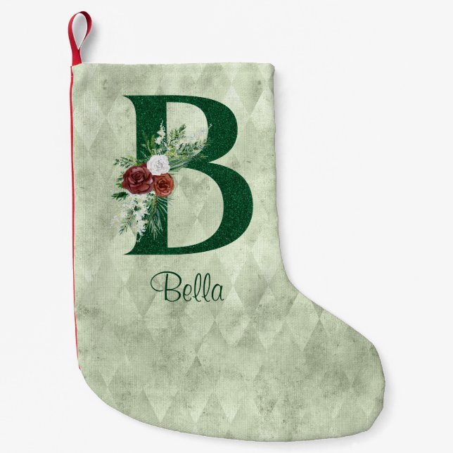Meia De Natal Pequena Inverno Floral Ilustrado B Personalizado (Frente)