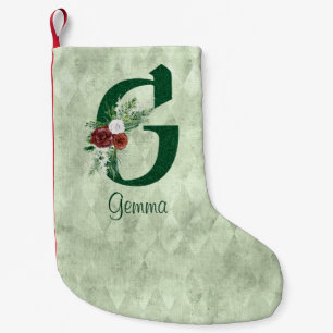 Meia De Natal Pequena Inverno Floral Ilustrado G Personalizado