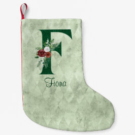 Meia De Natal Pequena Inverno Floral Ilustrado - Letra F Personalizada