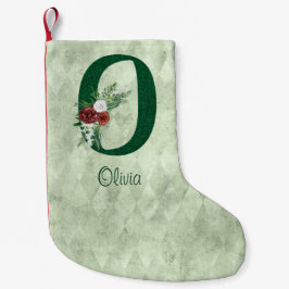 Meia De Natal Pequena Inverno Floral Ilustrado - Letra O Personalizada