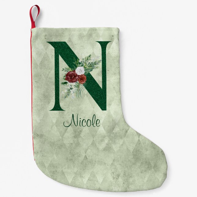 Meia De Natal Pequena Inverno Floral Ilustrado N Personalizado (Frente)