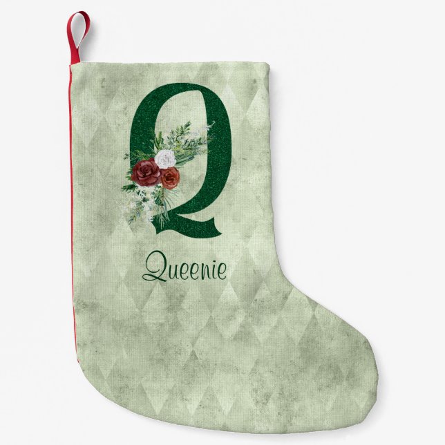 Meia De Natal Pequena Inverno Floral Ilustrado Q Personalizado (Frente)