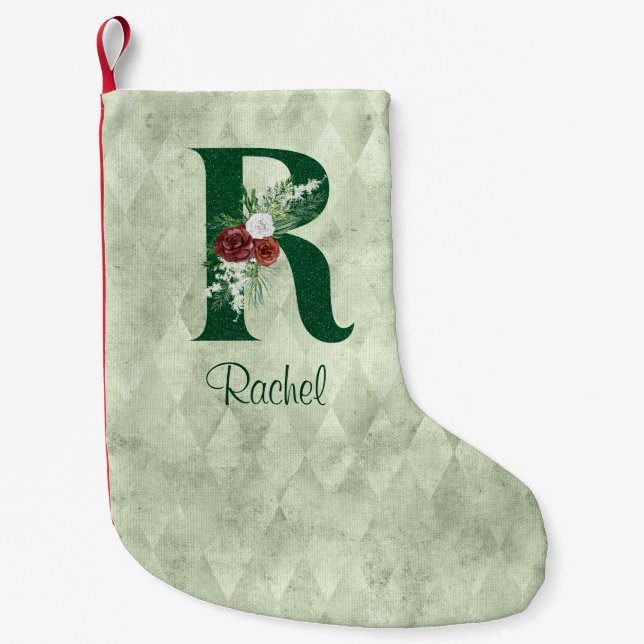 Meia De Natal Pequena Inverno Floral Ilustrado R Personalizado (Frente)