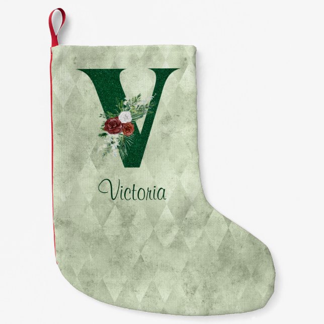 Meia De Natal Pequena Inverno Floral Ilustrado V Personalizado (Frente)