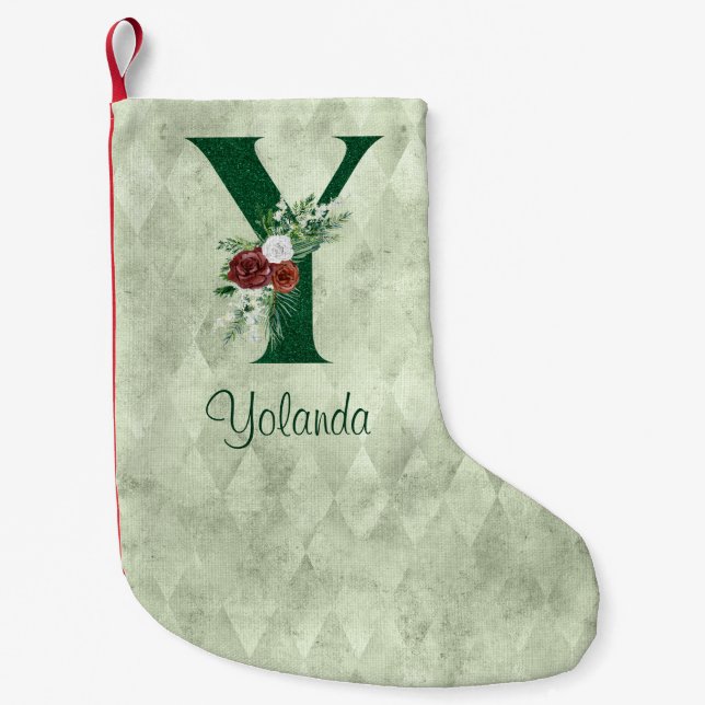 Meia De Natal Pequena Inverno Floral Ilustrado Y Personalizado (Frente)