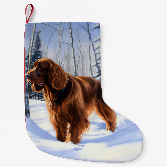 Meia De Natal Pequena Irish Setter Deixe-o nevar no Natal (Frente)