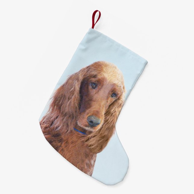 Meia De Natal Pequena Irish Setter Painting - Bela Arte Original De Cach (Frente (Pendurada))