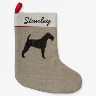 Meia De Natal Pequena Irish Terrier Dog Silhouette Custom Faux Linen