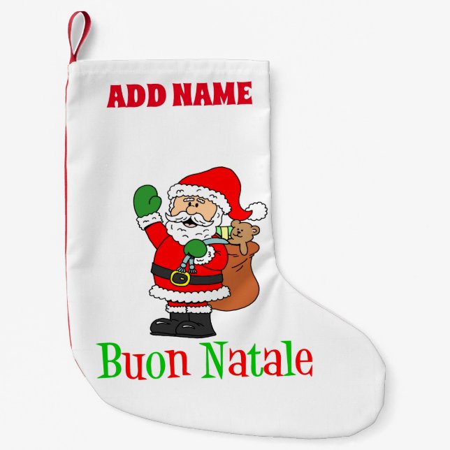 Meia De Natal Pequena Italiano conhecido personalizado Natale de Buon (Frente)